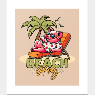 Summer Beach Pig Posters and Art